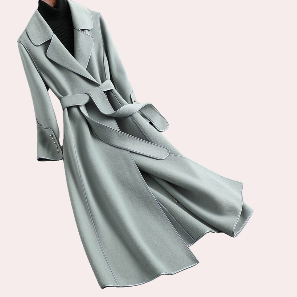 Pauline - Long Coat with Bow Details — Cyan