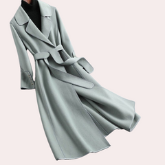 Pauline - Long Coat with Bow Details — Cyan