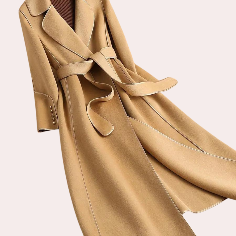 Pauline - Long Coat with Bow Details — Khaki