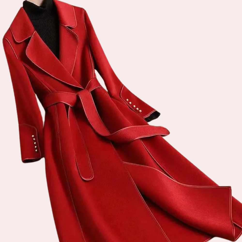 Pauline - Long Coat with Bow Details — Red