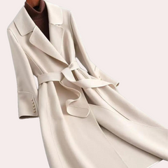 Pauline - Long Coat with Bow Details — White