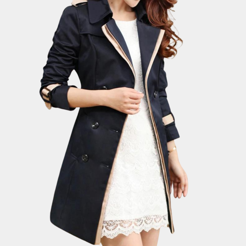 Anastasia - Trench Coat with Contrast Trim — Black