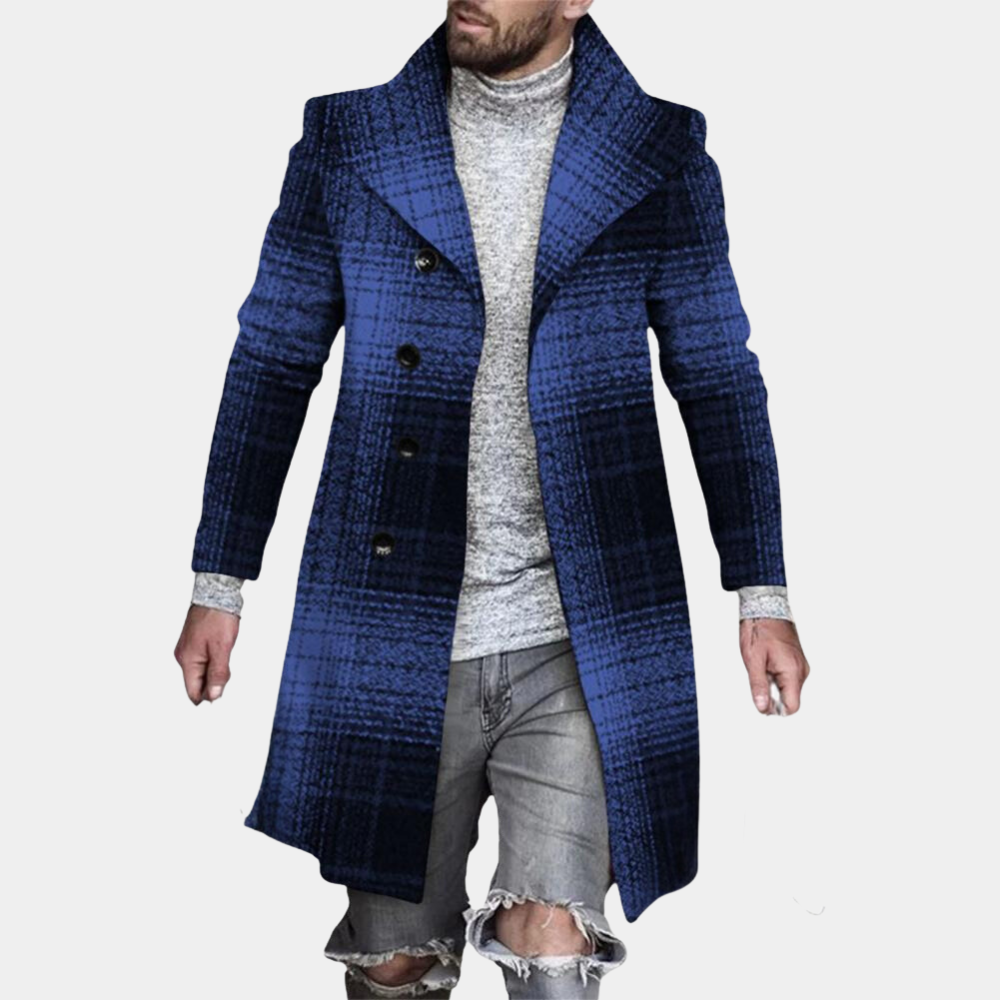 Oscar - Patterned Long Coat — Blue
