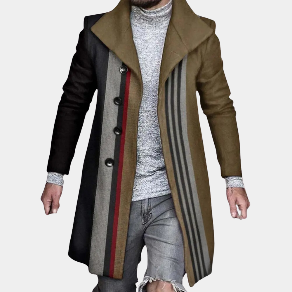Oscar - Patterned Long Coat — Khaki