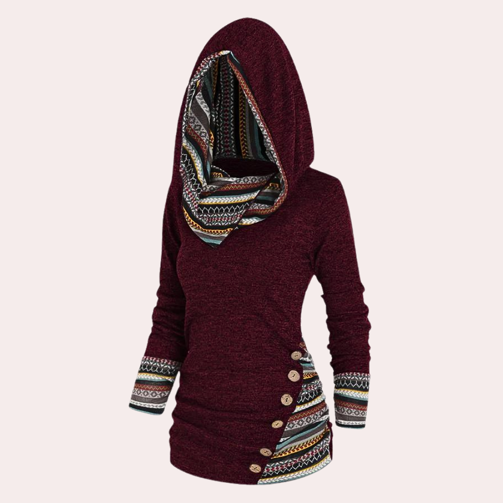 Sheila - Hoodie with Aztec Trim — Grey