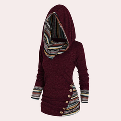 Sheila - Hoodie with Aztec Trim — Grey