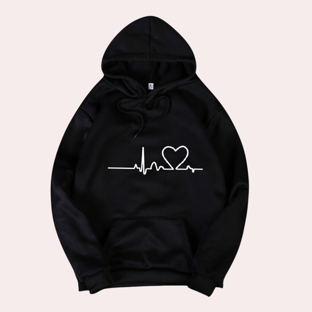 Sharon - Heartbeat Print Hoodie — Black