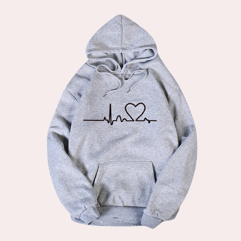 Sharon - Heartbeat Print Hoodie — Grey