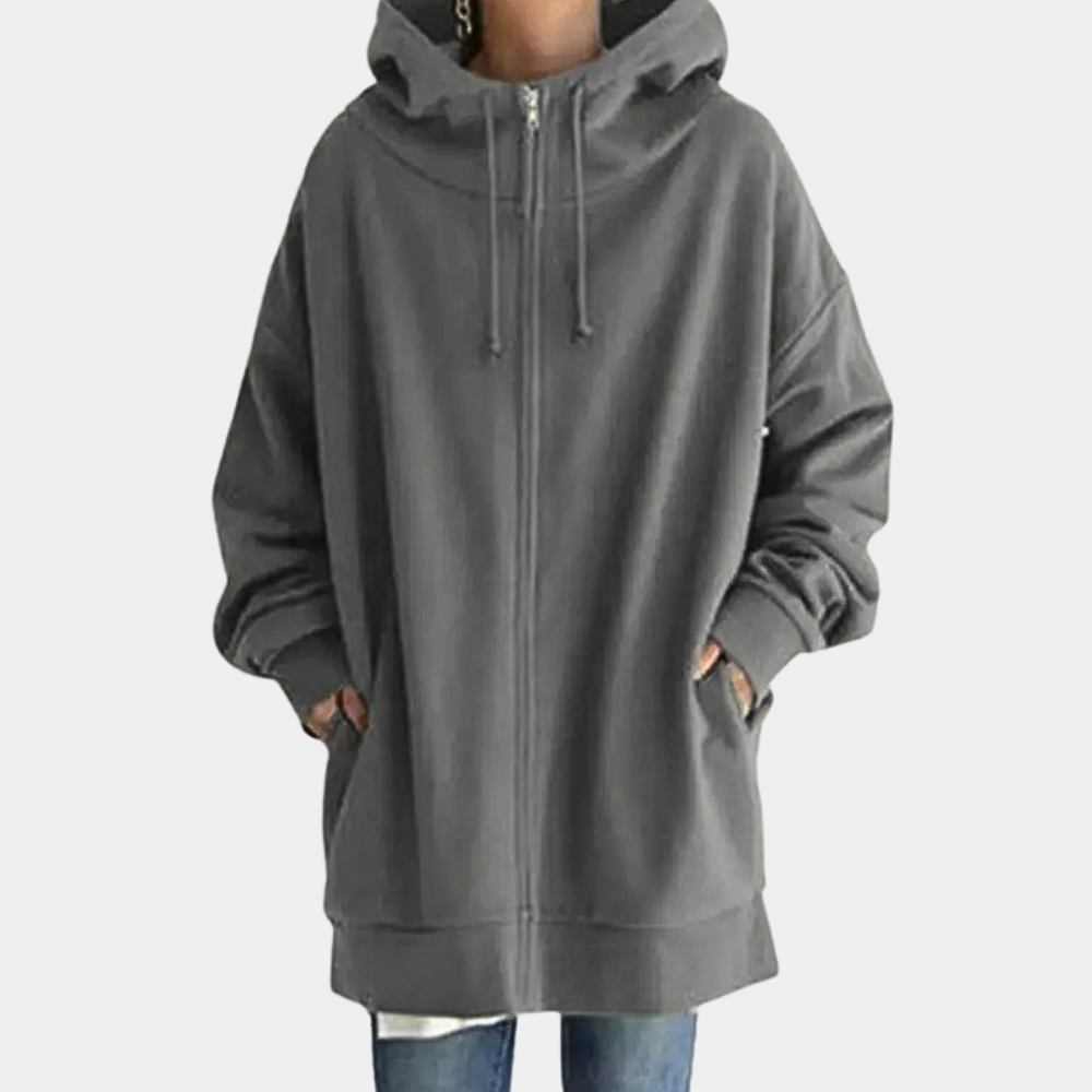 Clementine - Longline Oversized Zip Hoodie — Grey