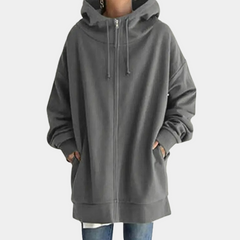 Clementine - Longline Oversized Zip Hoodie — Grey