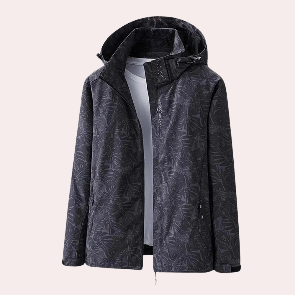 Samantha - Textured Hooded Rain Jacket — Black
