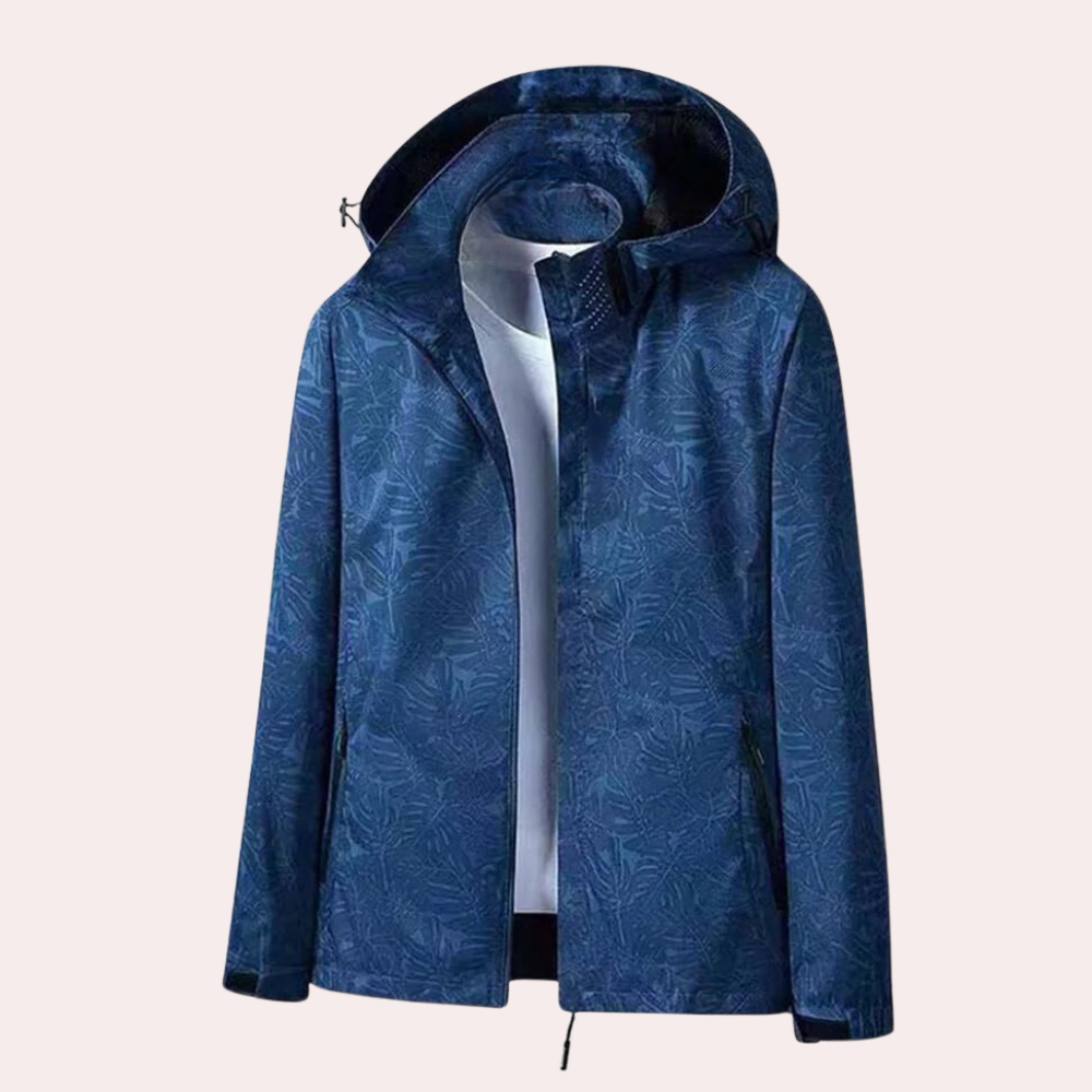 Samantha - Textured Hooded Rain Jacket — Dark blue