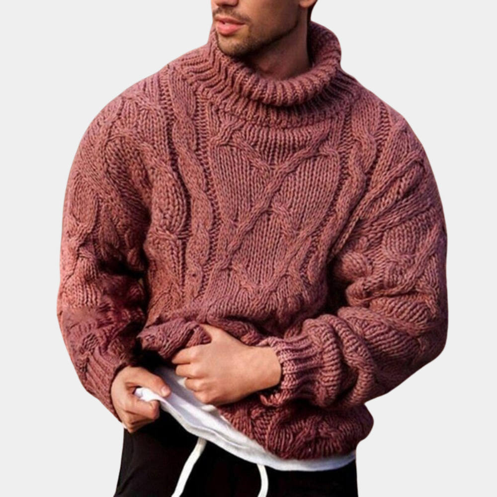 Everett - Cable Knit Turtleneck — Red
