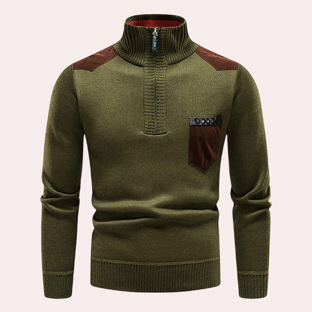 Kendrick - Half Zip Jumper with Pocket — Army green