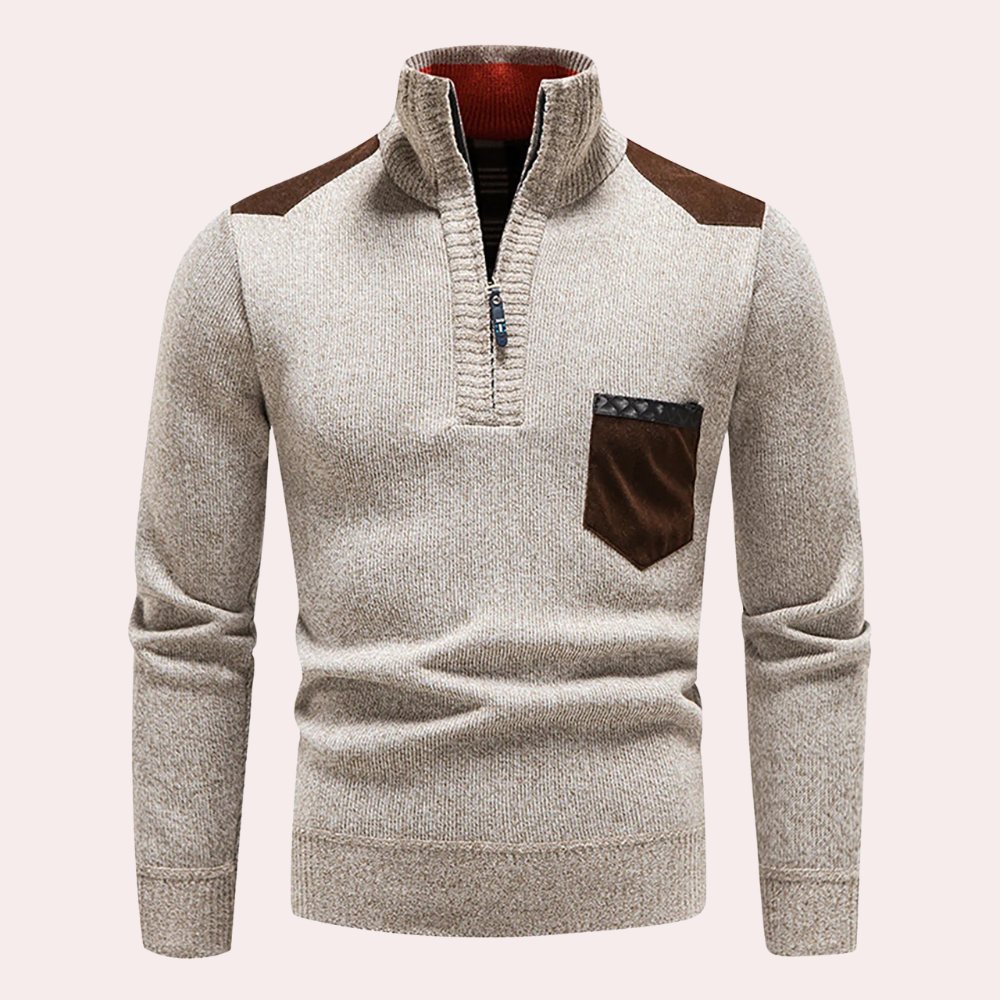 Kendrick - Half Zip Jumper with Pocket — Beige