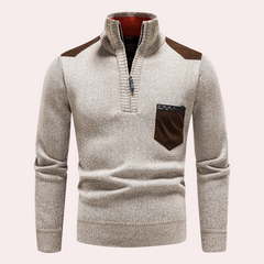 Kendrick - Half Zip Jumper with Pocket — Beige
