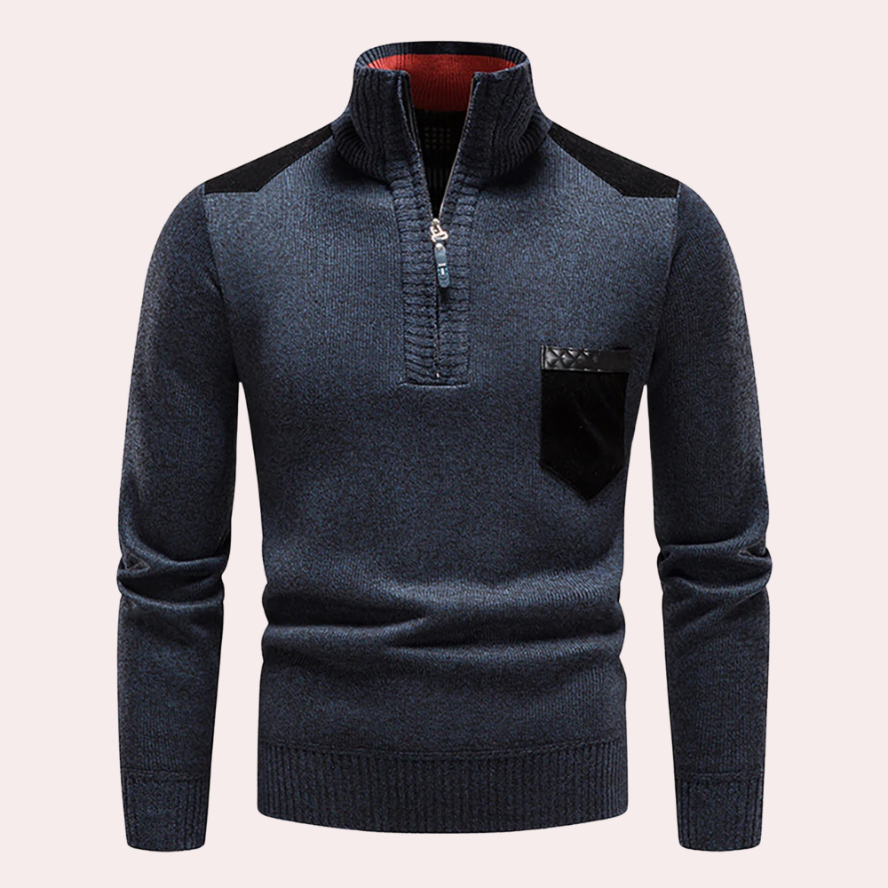 Kendrick - Half Zip Jumper with Pocket — Blue