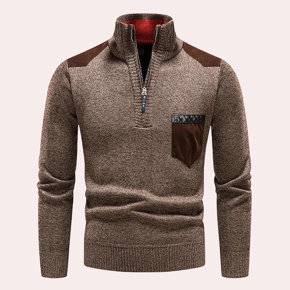 Kendrick - Half Zip Jumper with Pocket — Coffee