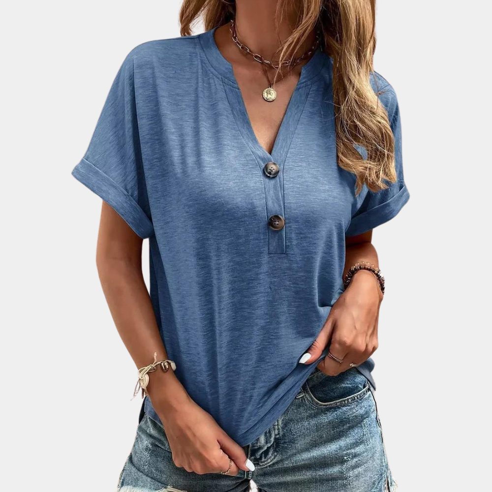 Seraphina - Button Placket Tee — Blue