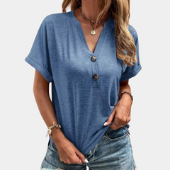Seraphina - Button Placket Tee — Blue
