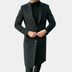 Alexander - Long Wool Overcoat with Lapels — Black