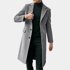 Alexander - Long Wool Overcoat with Lapels — Grey
