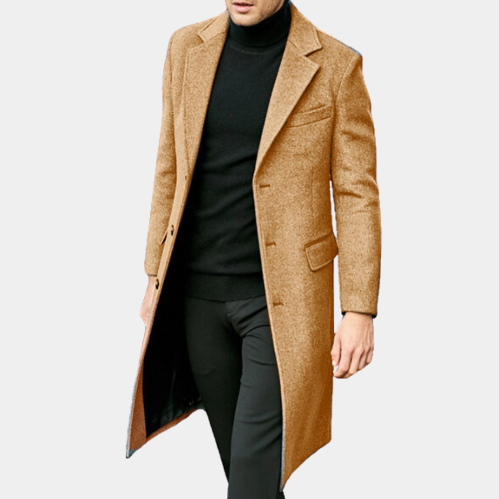 Alexander - Long Wool Overcoat with Lapels — Yellow