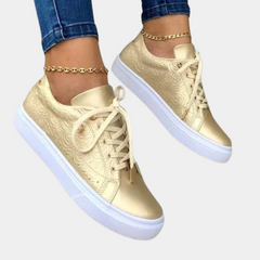 Whitney - Platform Sneakers with Gold Trim — Gold