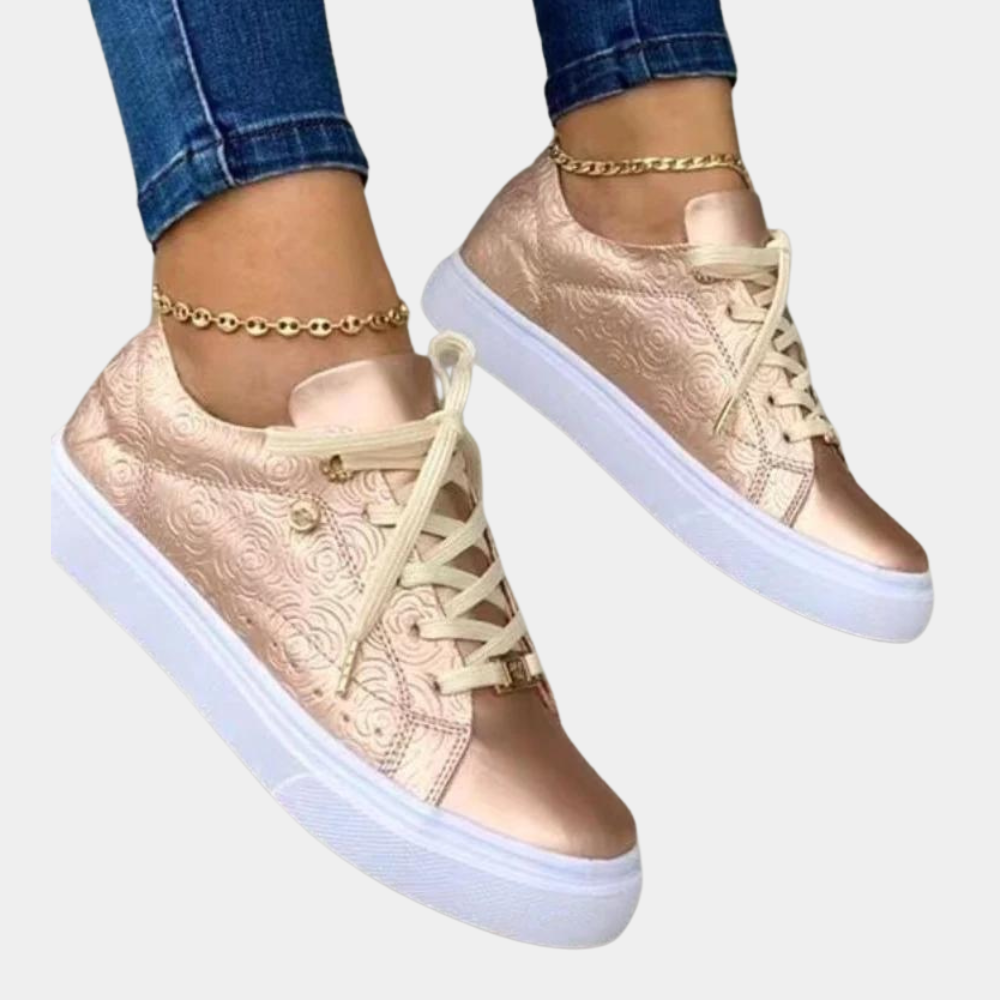 Whitney - Platform Sneakers with Gold Trim — Rose gold