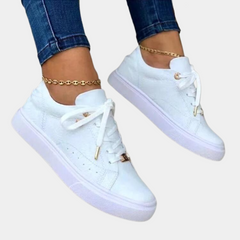 Whitney - Platform Sneakers with Gold Trim — White