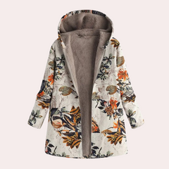 Frances - Floral Hooded Fleece Coat — Orange
