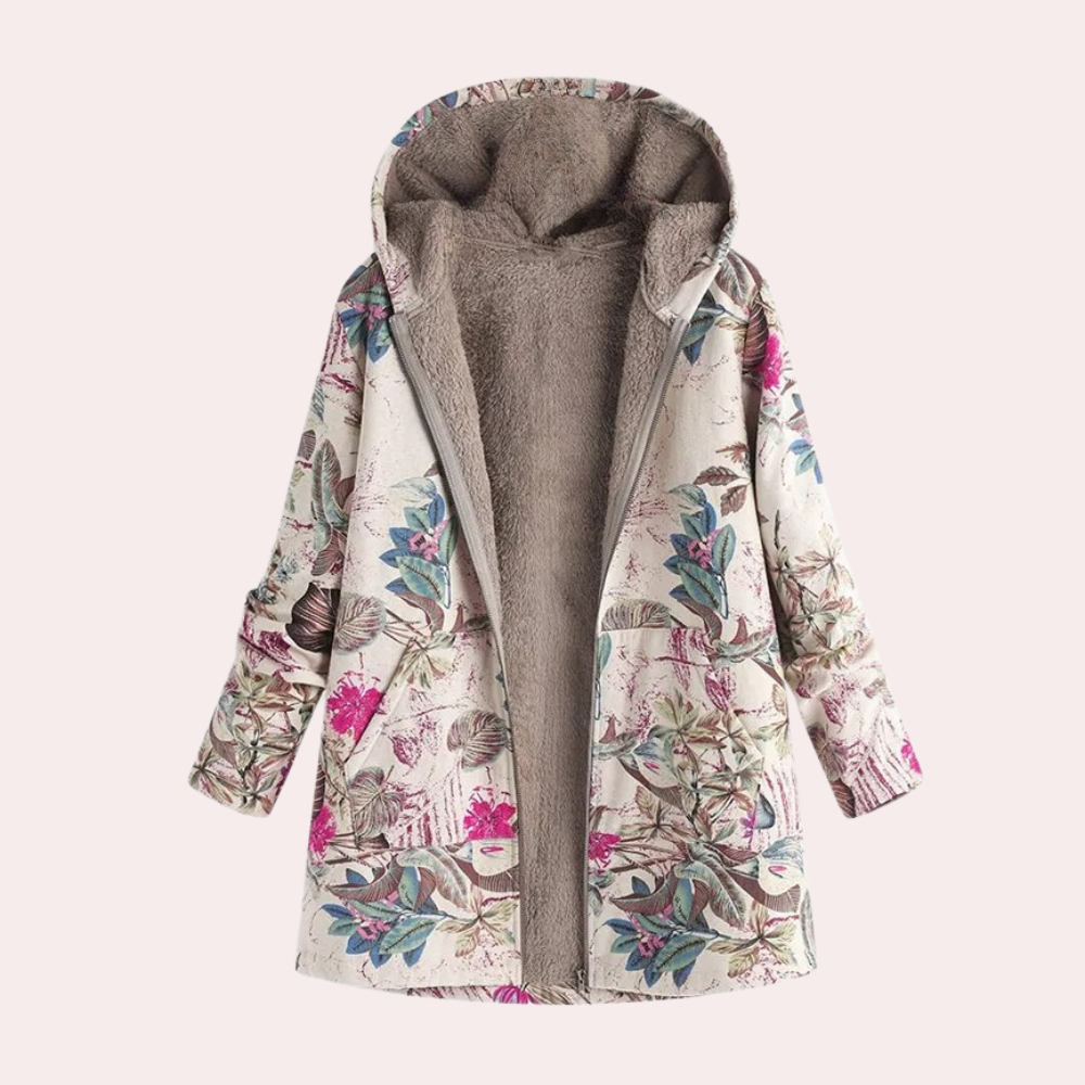 Frances - Floral Hooded Fleece Coat — Pink