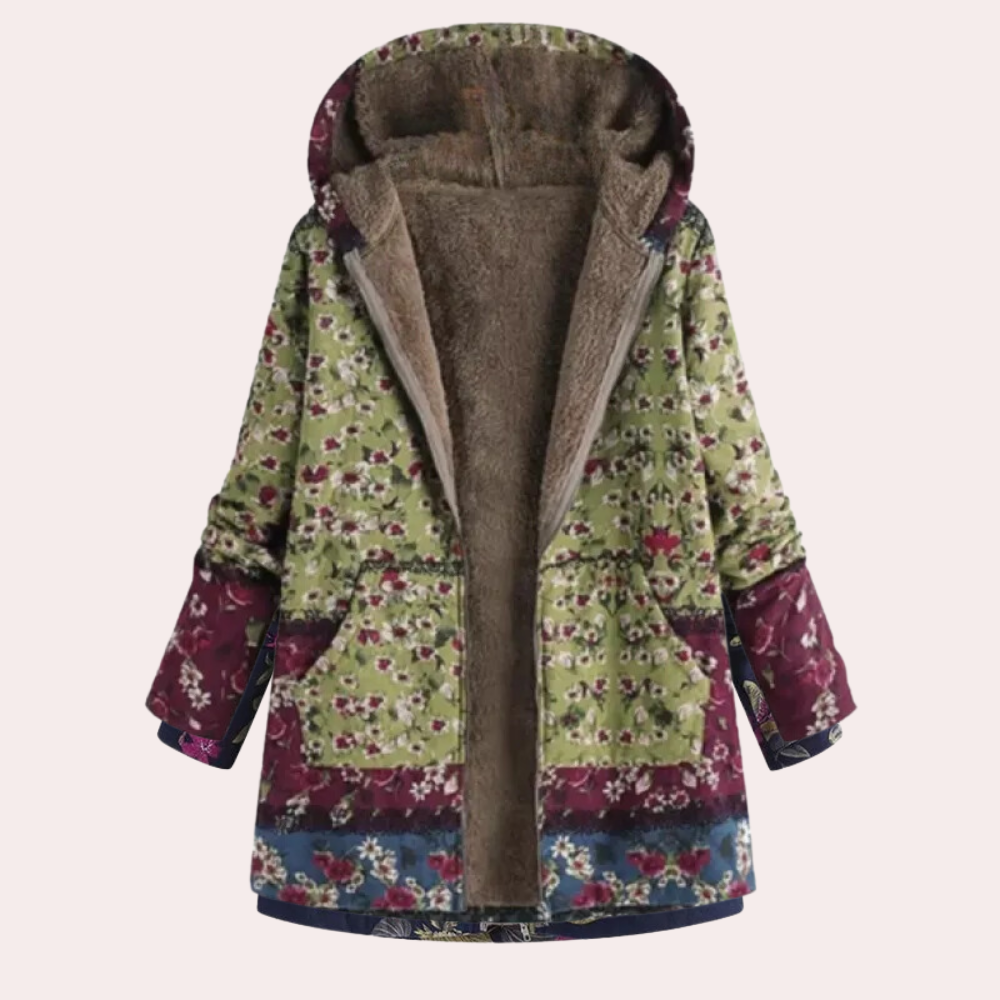 Frances - Floral Hooded Fleece Coat — Green