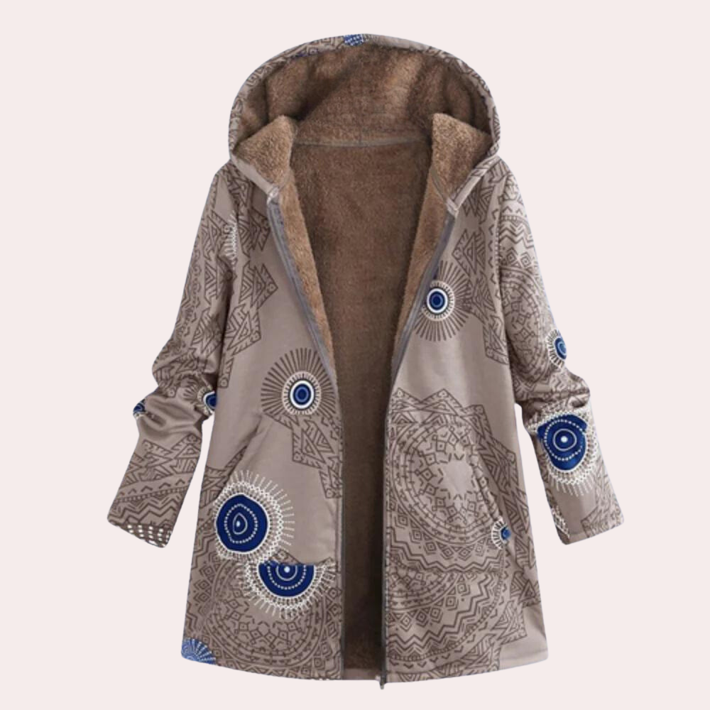 Frances - Floral Hooded Fleece Coat — Grey