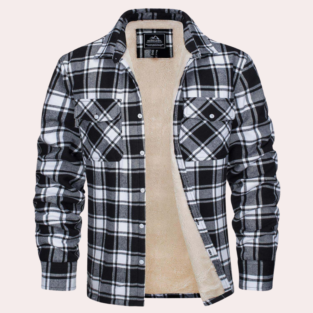 Carter - Plaid Sherpa Shacket — Black and white