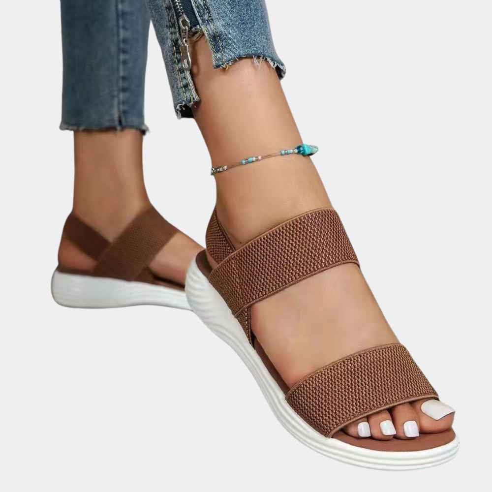 Yvette - Elastic Strap Sandals — Brown