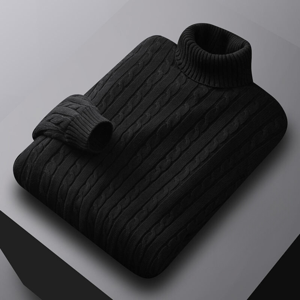 Barrett - Cable Knit Roll Neck — Black