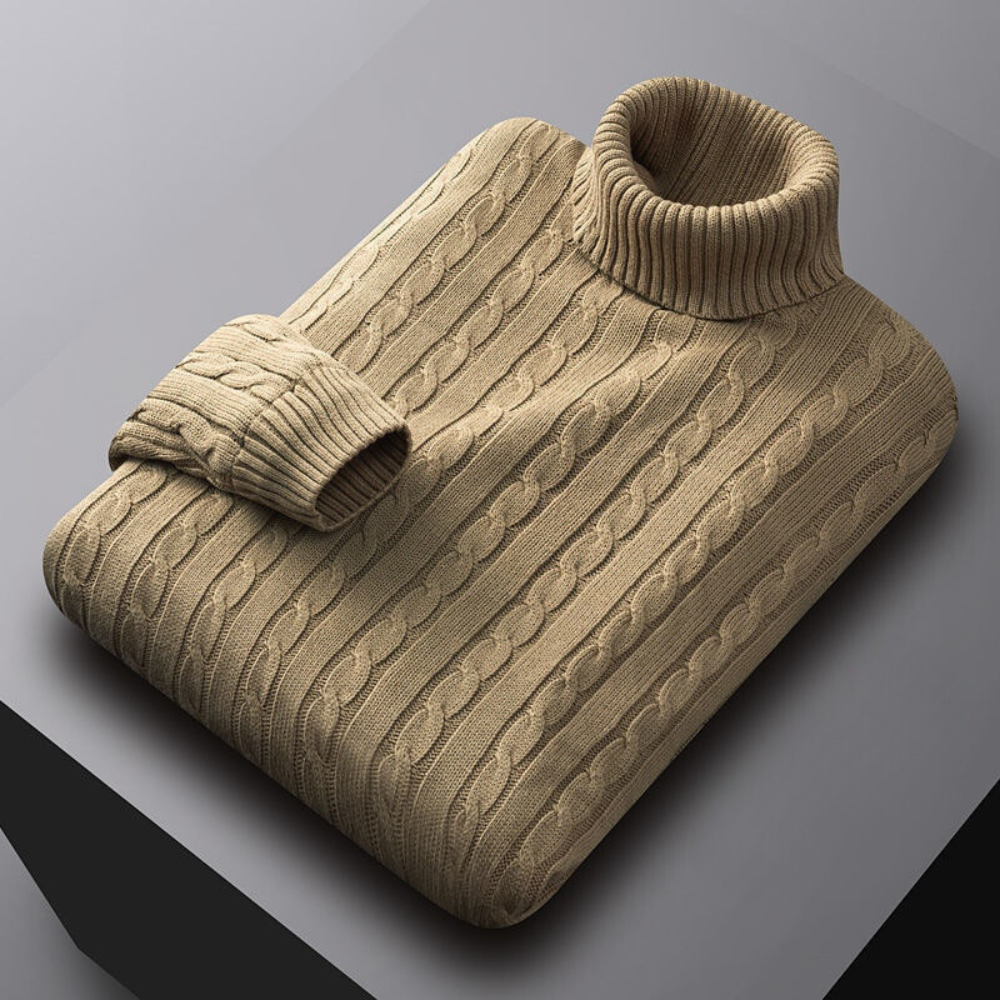 Barrett - Cable Knit Roll Neck — Light brown