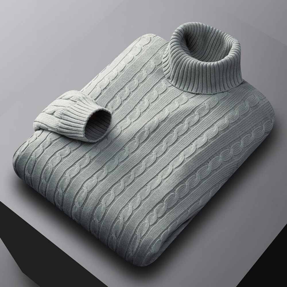 Barrett - Cable Knit Roll Neck — Light grey