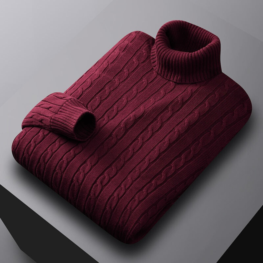 Barrett - Cable Knit Roll Neck — Wine red