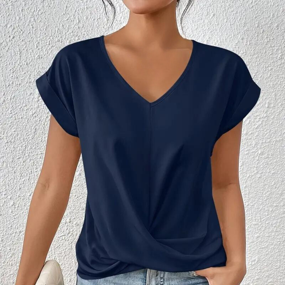 Henrietta - Twist Front V Neck Top — Blue