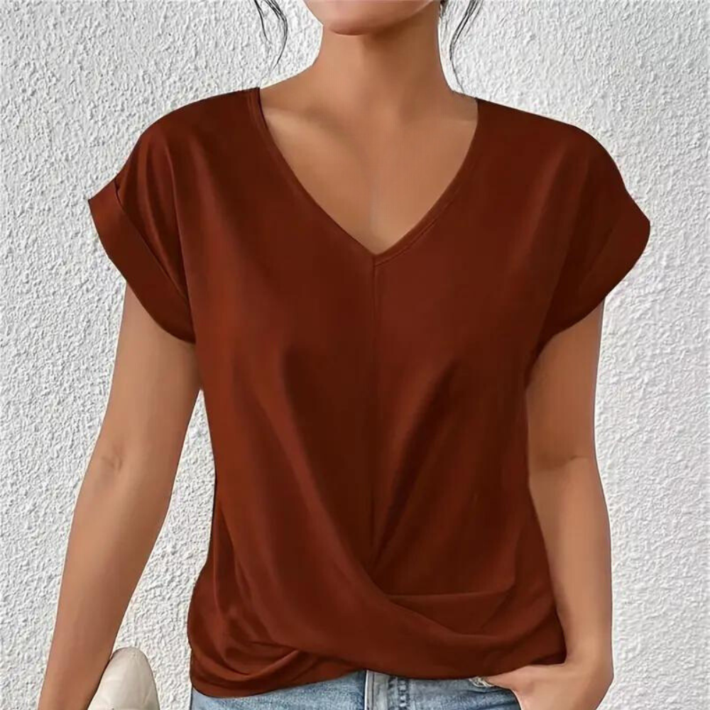 Henrietta - Twist Front V Neck Top — Brown-red