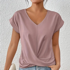 Henrietta - Twist Front V Neck Top — Pink