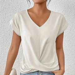 Henrietta - Twist Front V Neck Top — White