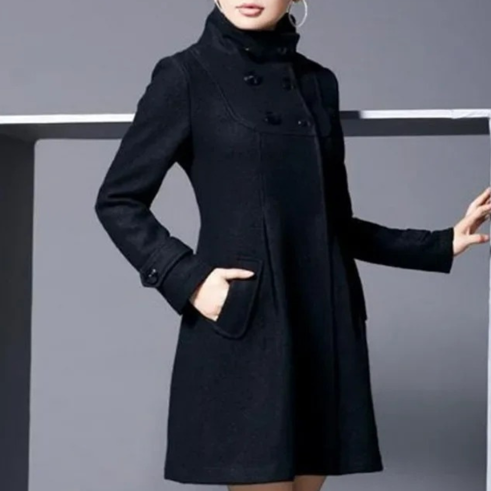Rochelle - Hooded Flared Coat with Toggles — Black