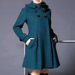 Rochelle - Hooded Flared Coat with Toggles — Dark green