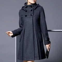 Rochelle - Hooded Flared Coat with Toggles — Grey