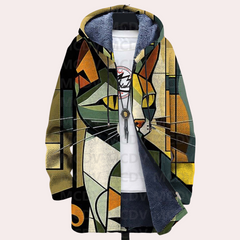 Arlo - Cat Print Hooded Coat — Multicoloured