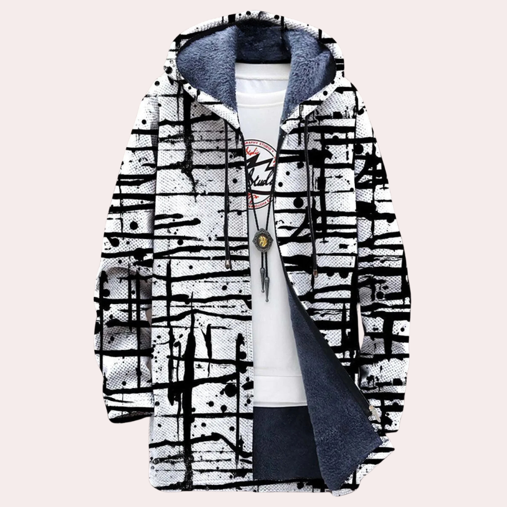 Arlo - Cat Print Hooded Coat — White