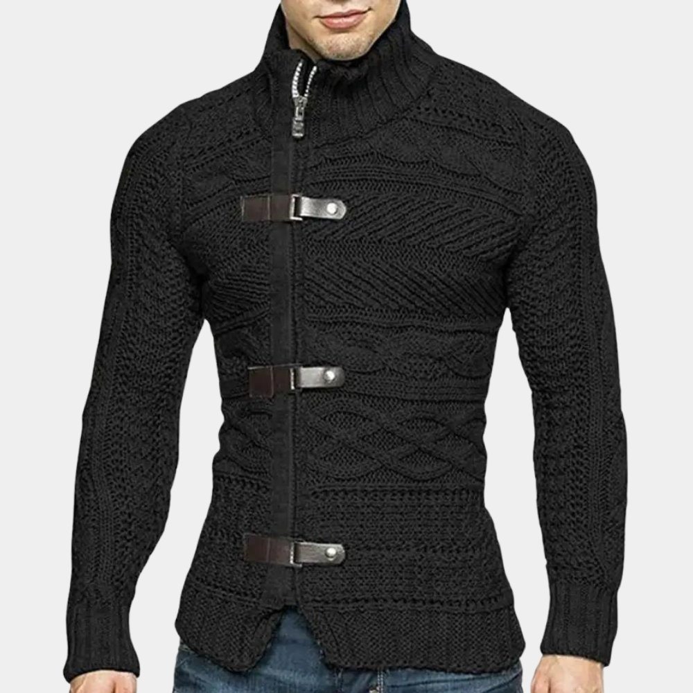 Geoffrey - Cable Knit Toggle Cardigan — Black